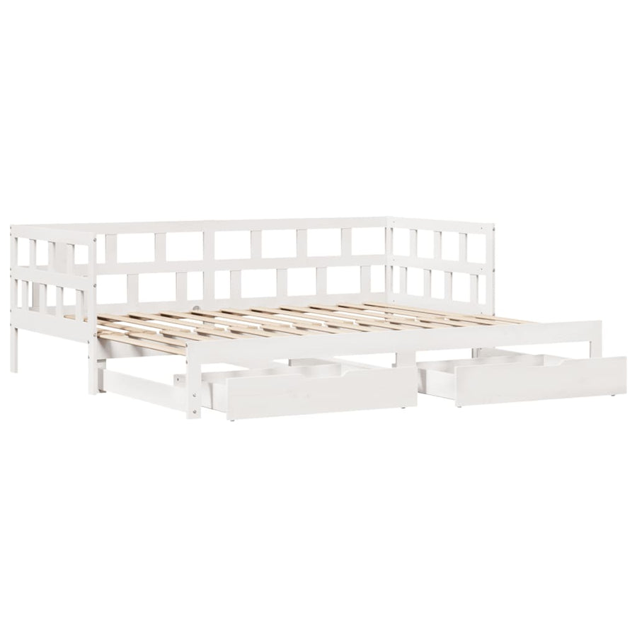Slaapbank met onderschuifbed en lades 90x200 cm grenenhout wit