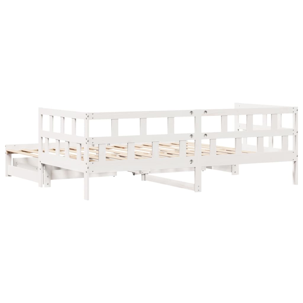 Slaapbank met onderschuifbed en lades 90x200 cm grenenhout wit