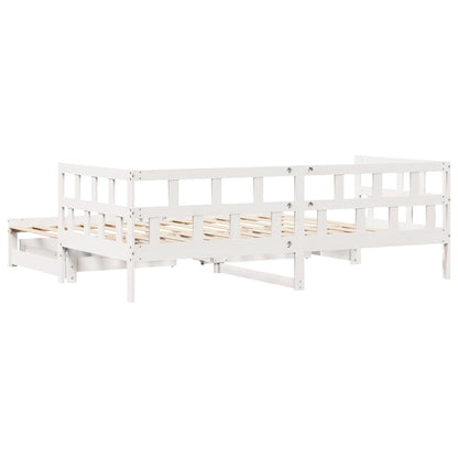 Slaapbank met onderschuifbed en lades 90x200 cm grenenhout wit
