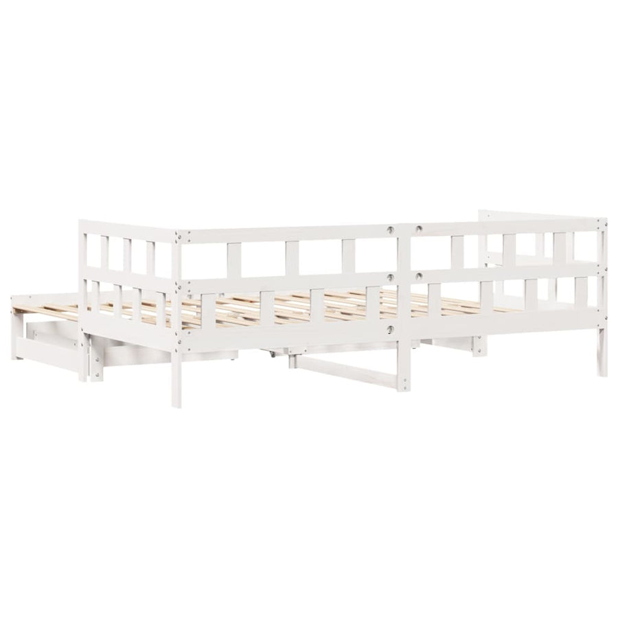 Slaapbank met onderschuifbed en lades 90x200 cm grenenhout wit