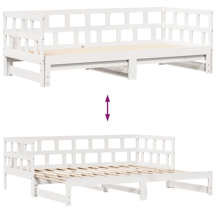 Slaapbank met onderschuifbed en lades 90x200 cm grenenhout wit
