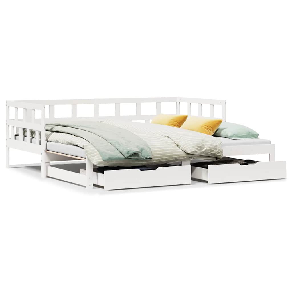 Slaapbank met onderschuifbed/lades zonder matras 80x200 cm wit