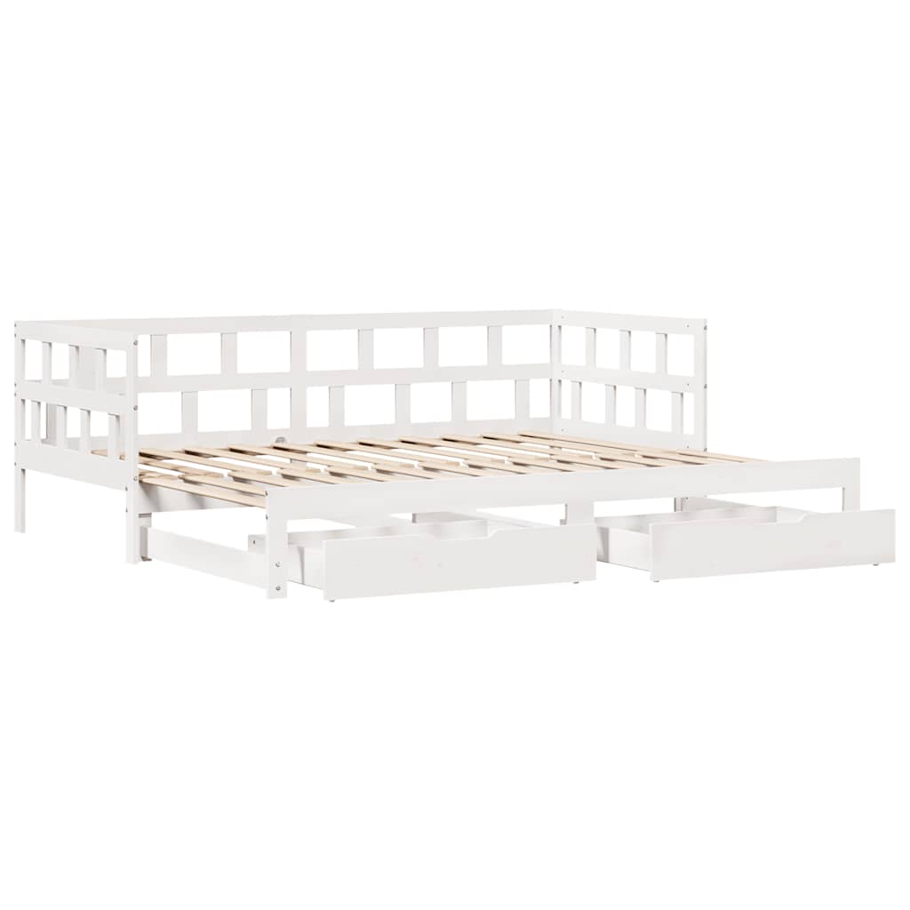 Slaapbank met onderschuifbed/lades zonder matras 80x200 cm wit