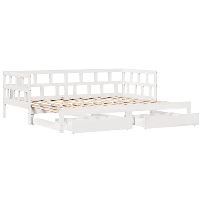 Slaapbank met onderschuifbed/lades zonder matras 80x200 cm wit