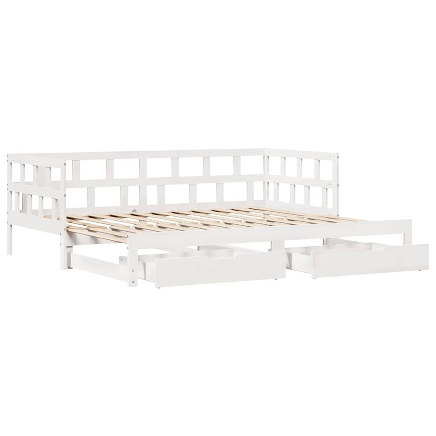 Slaapbank met onderschuifbed/lades zonder matras 80x200 cm wit