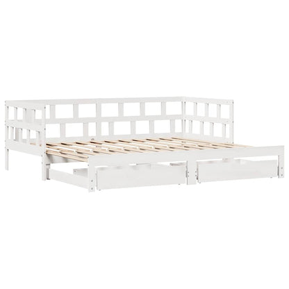 Slaapbank met onderschuifbed/lades zonder matras 90x190 cm wit