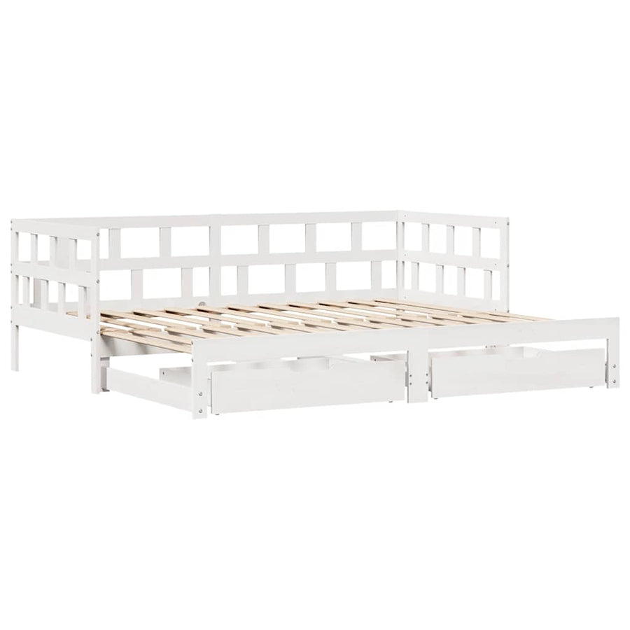 Slaapbank met onderschuifbed/lades zonder matras 90x190 cm wit