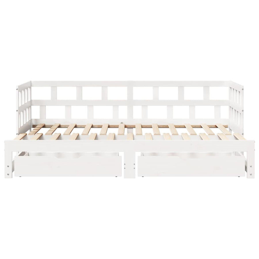 Slaapbank met onderschuifbed/lades zonder matras 90x190 cm wit