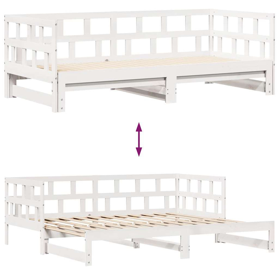 Slaapbank met onderschuifbed/lades zonder matras 90x190 cm wit