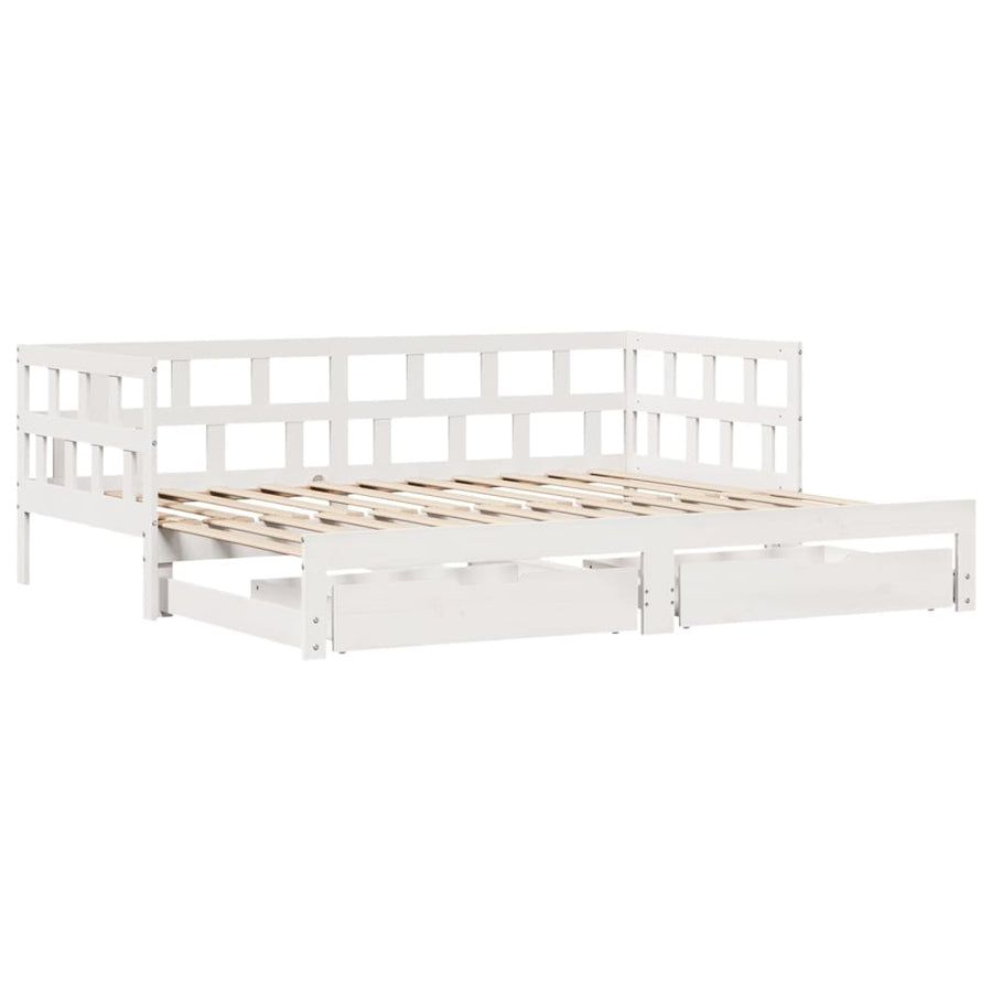 Slaapbank met onderschuifbed en lades 90x200 cm grenenhout wit