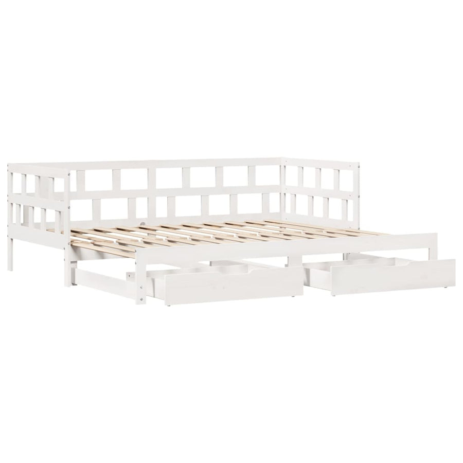 Slaapbank met onderschuifbed en lades 90x200 cm grenenhout wit