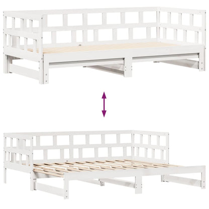 Slaapbank met onderschuifbed en lades 90x200 cm grenenhout wit