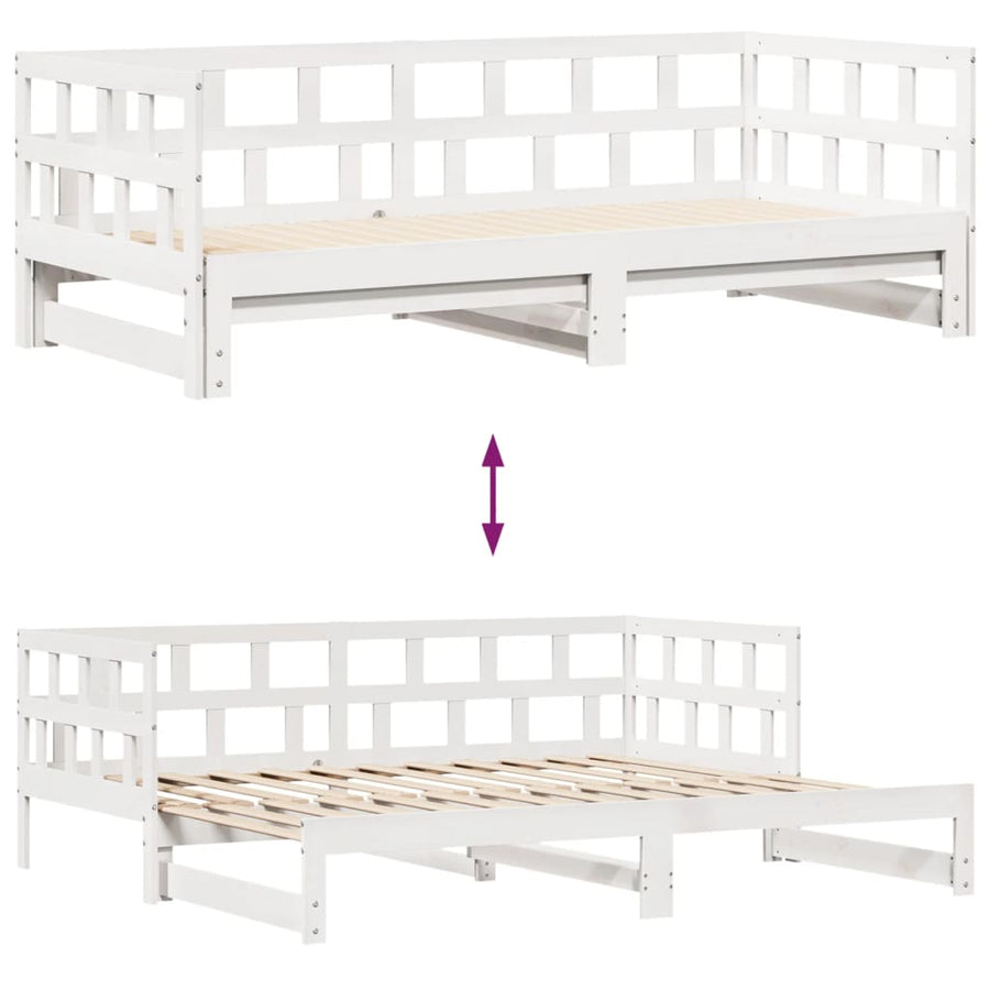 Slaapbank met onderschuifbed en lades 90x200 cm grenenhout wit