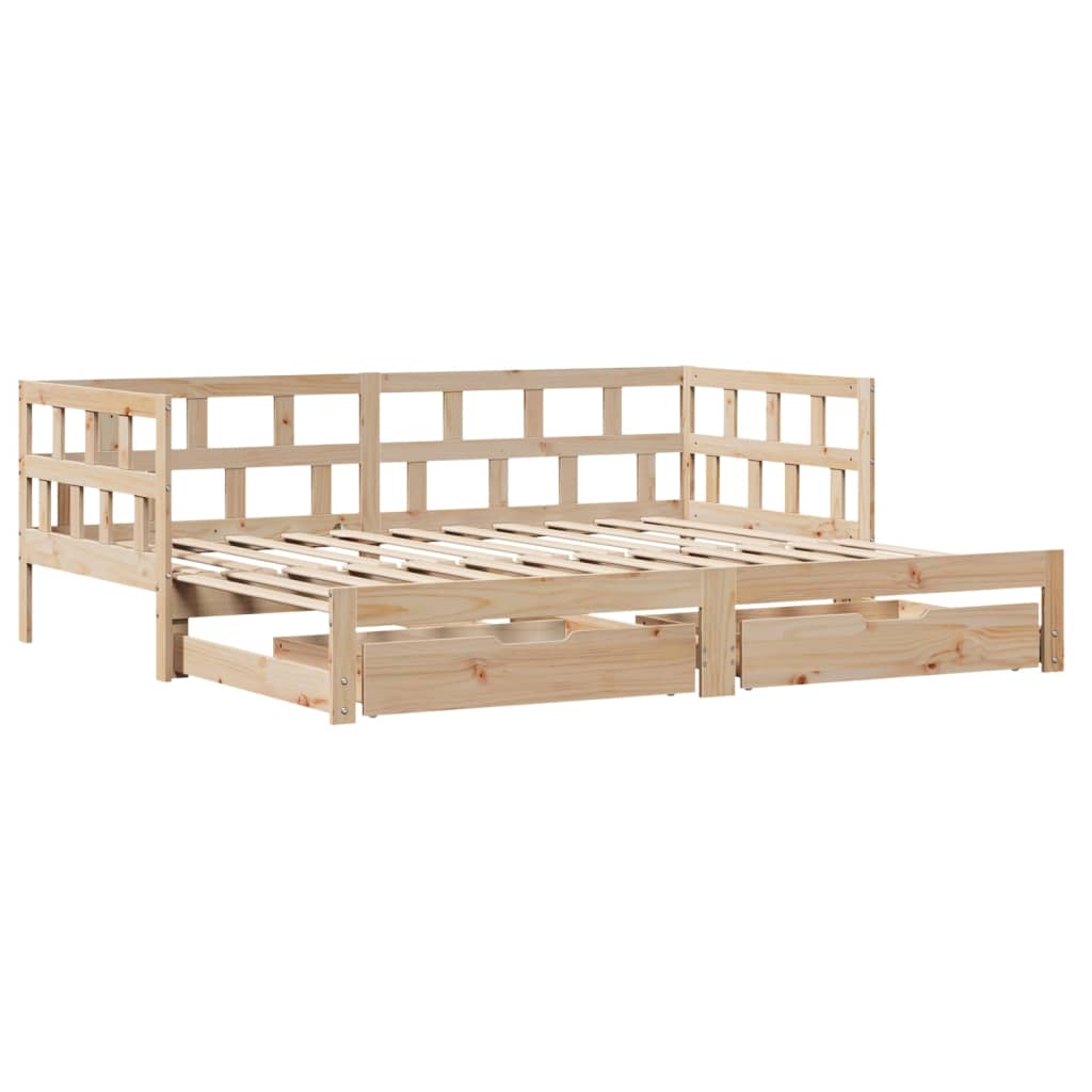 Slaapbank met onderschuifbed en lades 80x200 cm grenenhout