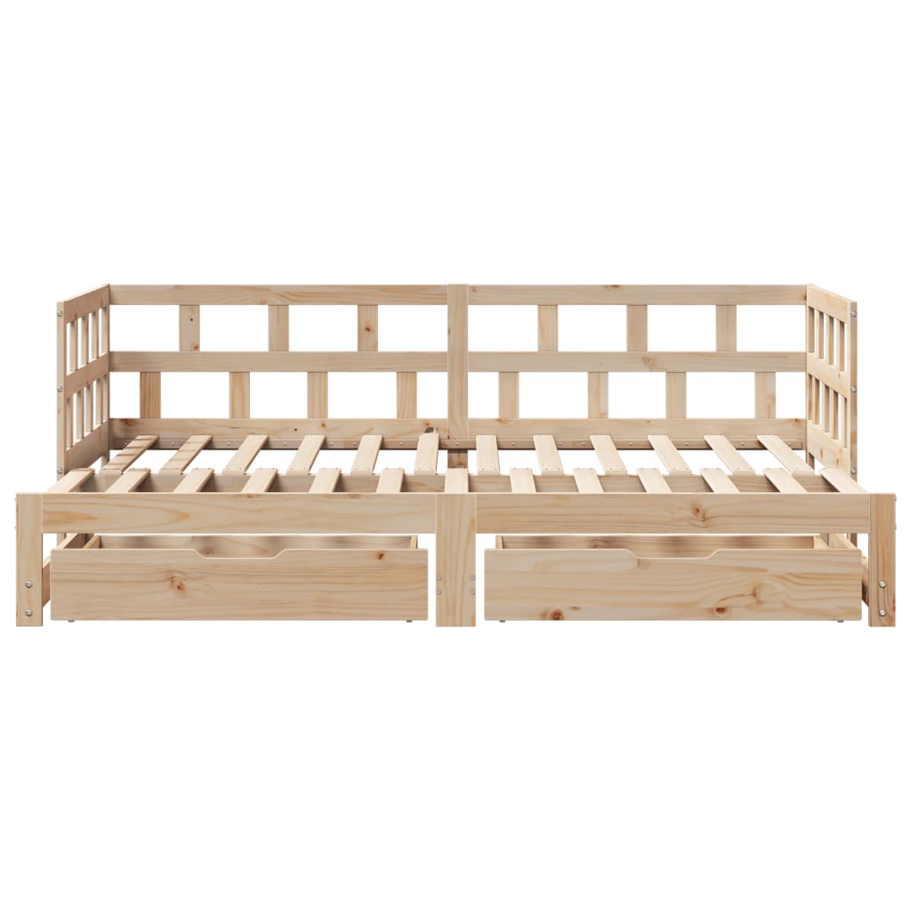 Slaapbank met onderschuifbed en lades 80x200 cm grenenhout