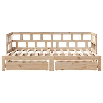 Slaapbank met onderschuifbed en lades 80x200 cm grenenhout