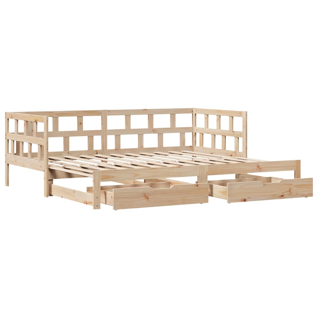 Slaapbank met onderschuifbed en lades 80x200 cm grenenhout