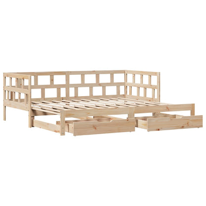 Slaapbank met onderschuifbed en lades 80x200 cm grenenhout