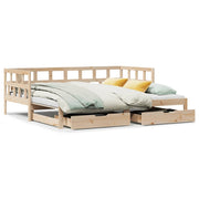 Slaapbank met onderschuifbed en lades grenenhout 80x200 cm