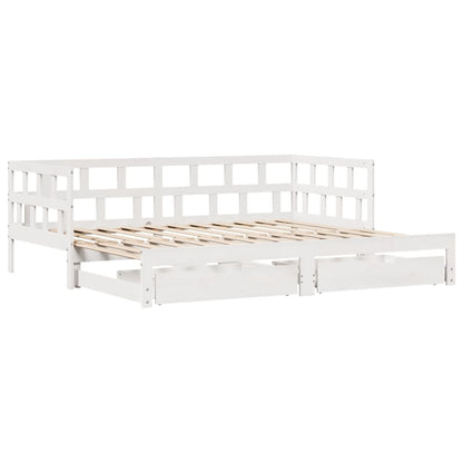 Slaapbank met onderschuifbed en lades 80x200 cm grenenhout wit