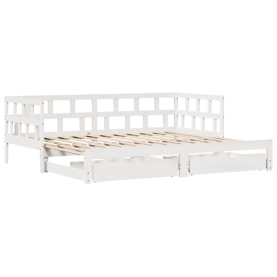 Slaapbank met onderschuifbed en lades 80x200 cm grenenhout wit