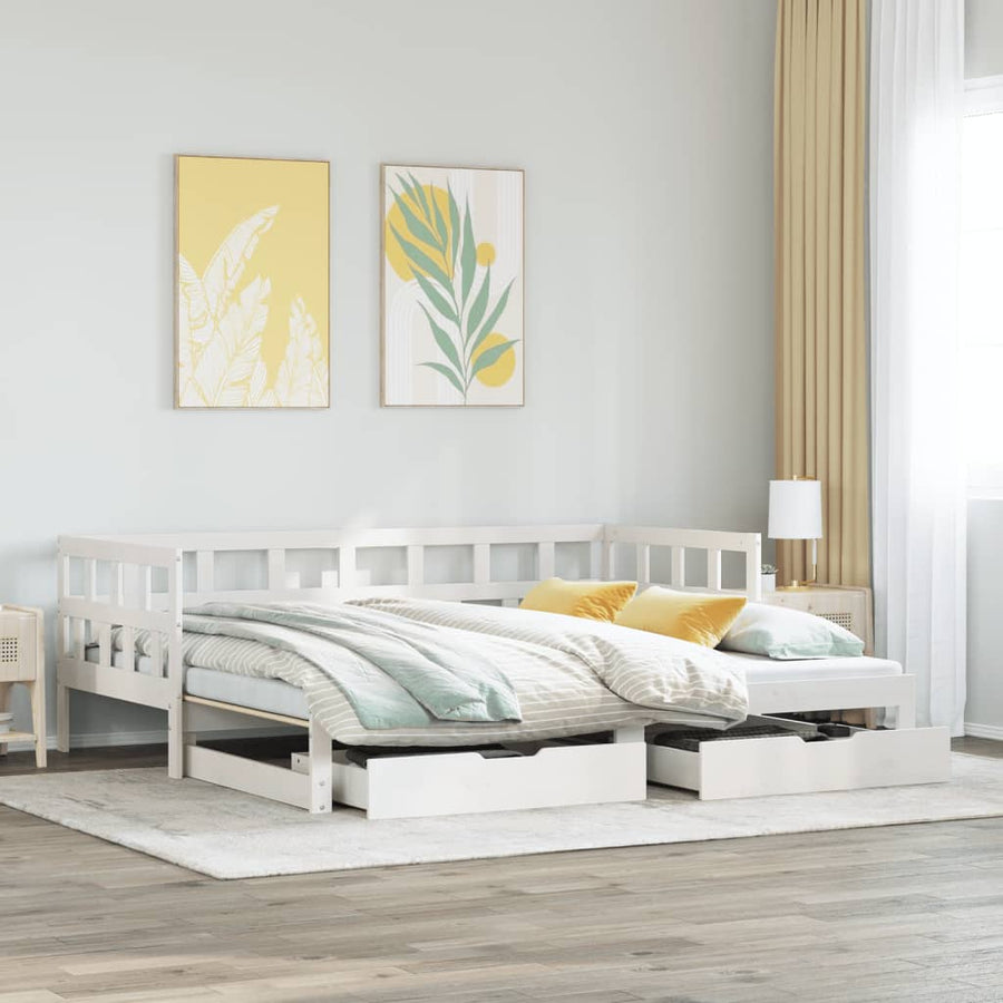 Slaapbank met onderschuifbed en lades 80x200 cm grenenhout wit