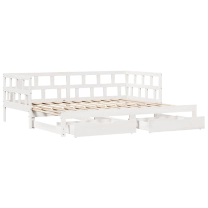 Slaapbank met onderschuifbed en lades 80x200 cm grenenhout wit