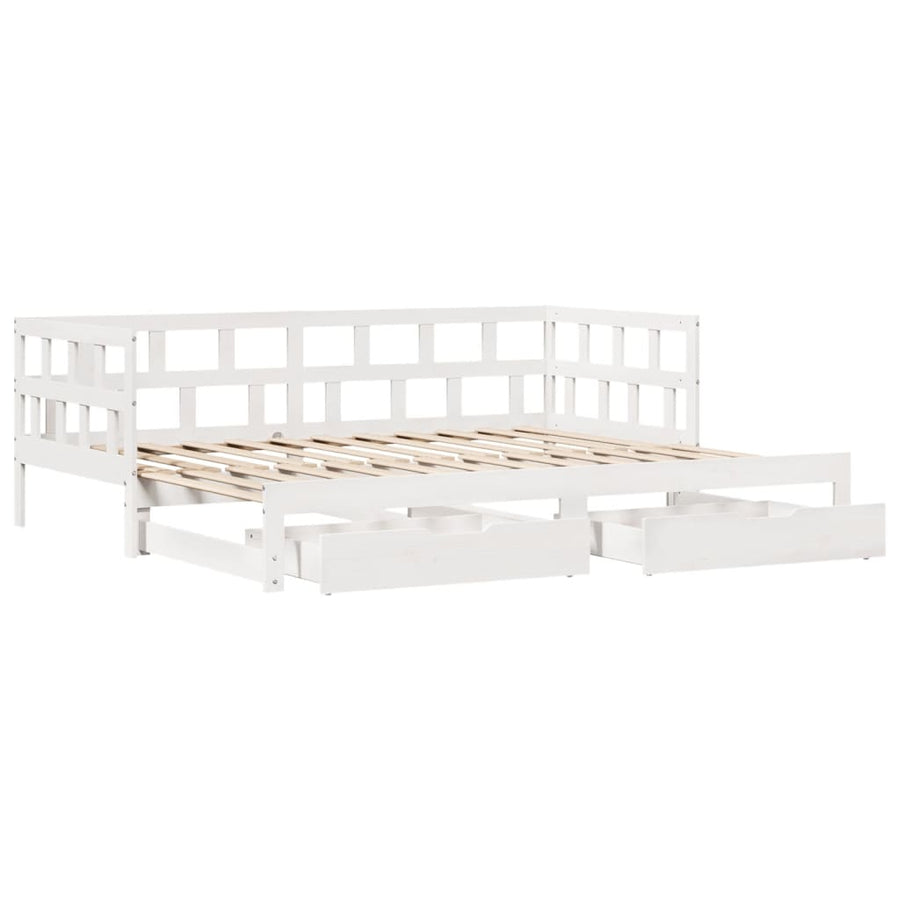 Slaapbank met onderschuifbed en lades 80x200 cm grenenhout wit