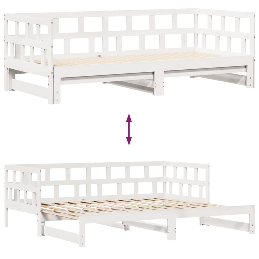 Slaapbank met onderschuifbed en lades 80x200 cm grenenhout wit