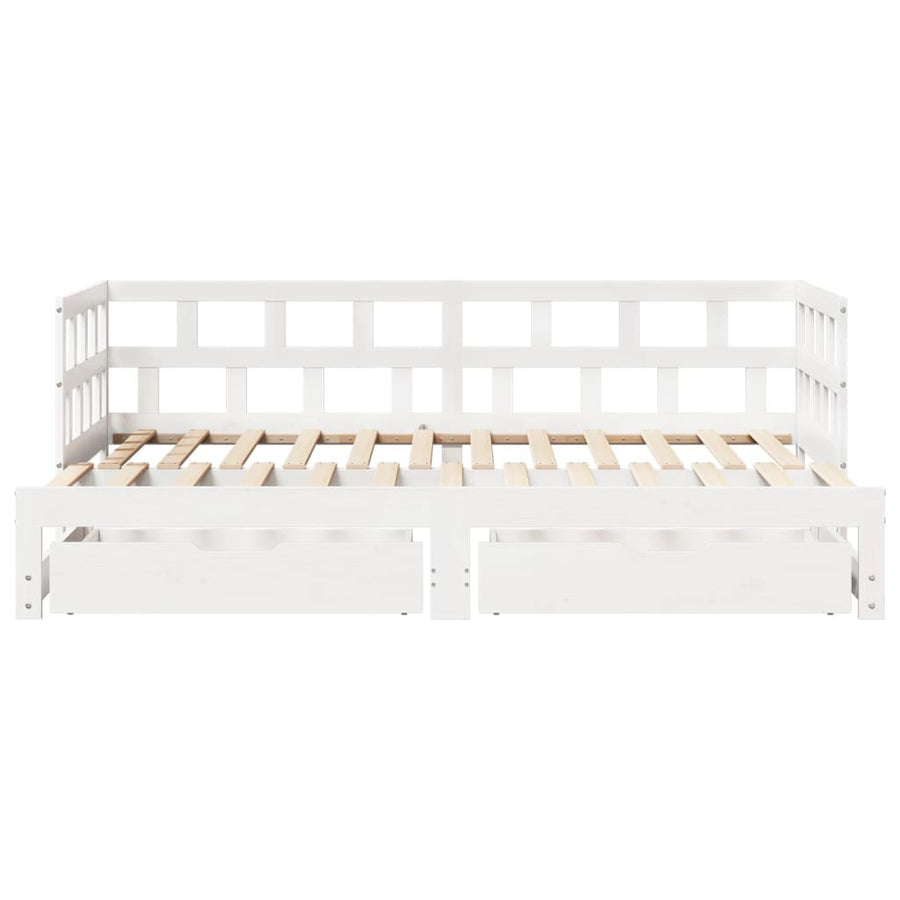 Slaapbank met onderschuifbed en lades 90x190 cm grenenhout wit