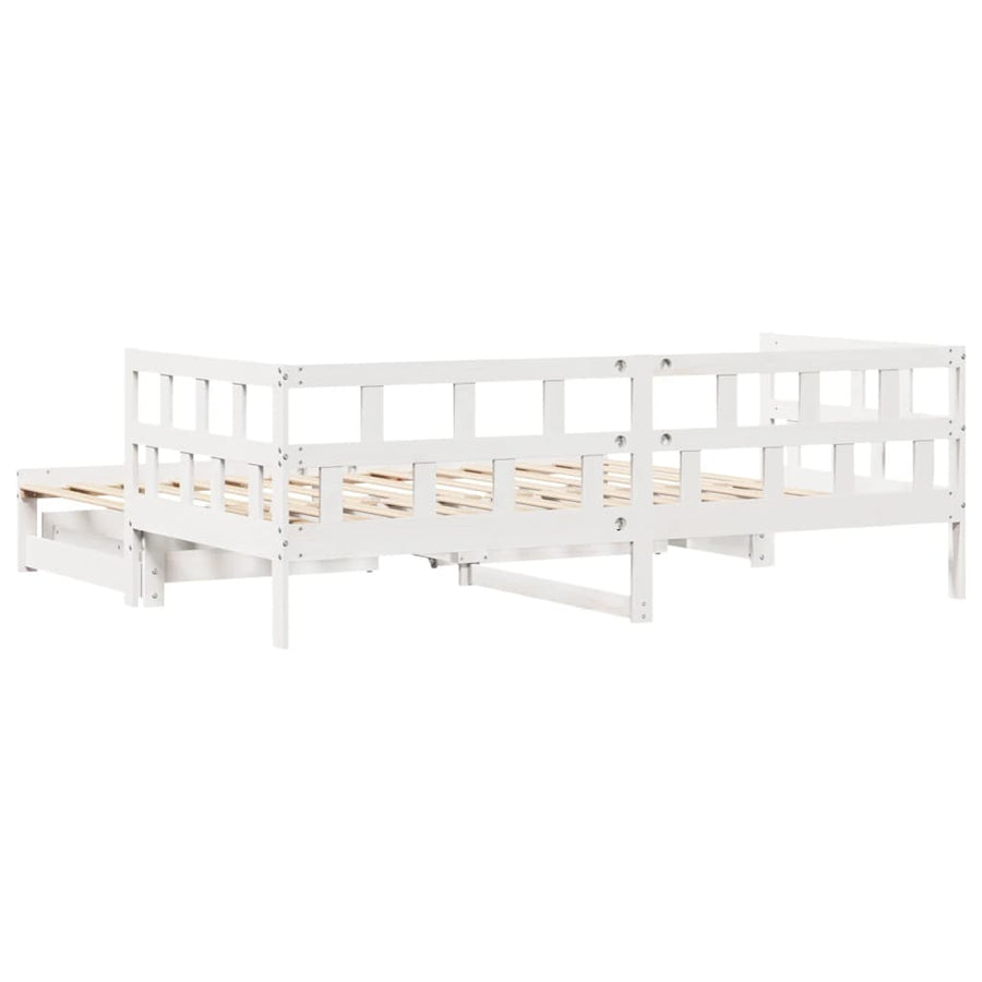 Slaapbank met onderschuifbed en lades 90x190 cm grenenhout wit