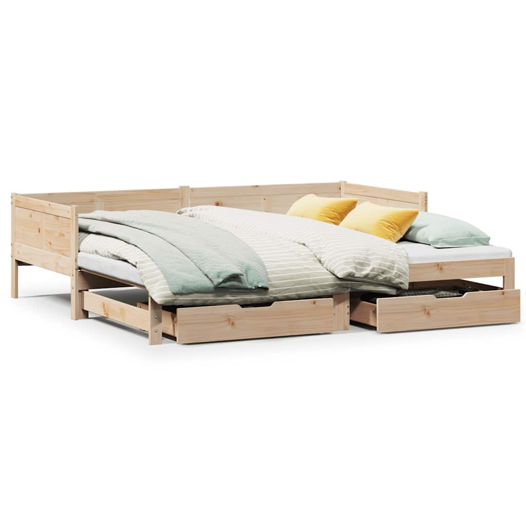 Slaapbank Met Onderschuifbed En Lades Zonder Matras 80 x 200 cm Naturel