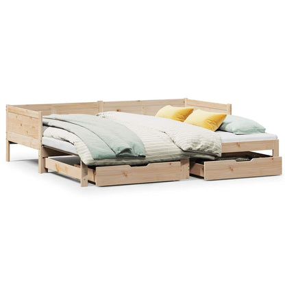 Slaapbank Met Onderschuifbed En Lades Zonder Matras 80 x 200 cm Naturel