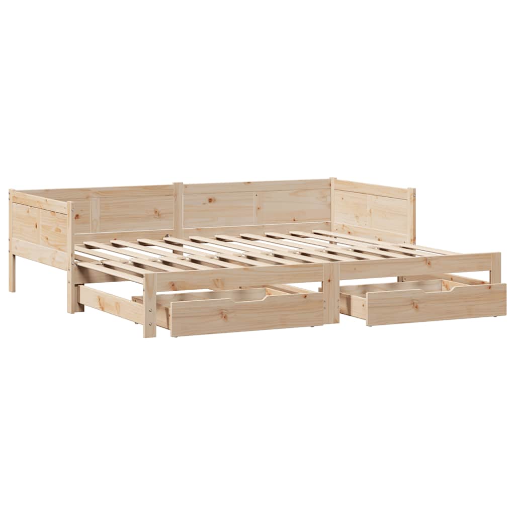 Slaapbank Met Onderschuifbed En Lades Zonder Matras 80 x 200 cm Naturel