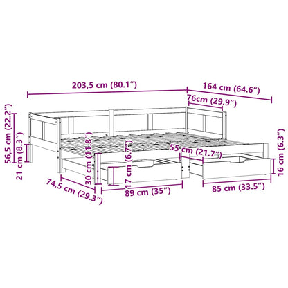 Slaapbank Met Onderschuifbed En Lades Zonder Matras 80 x 200 cm Naturel