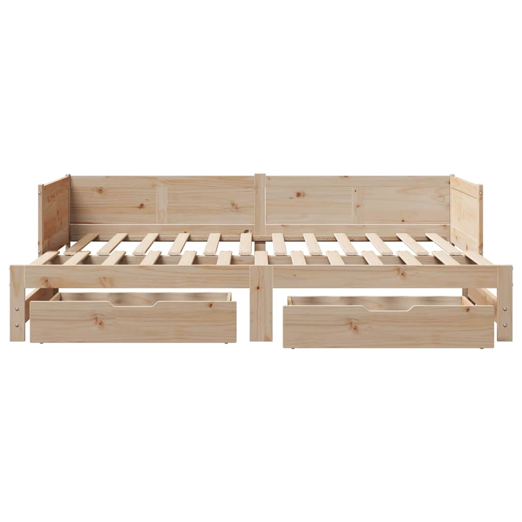 Slaapbank Met Onderschuifbed En Lades Zonder Matras 80 x 200 cm Naturel