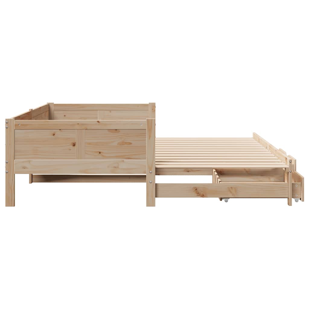Slaapbank Met Onderschuifbed En Lades Zonder Matras 80 x 200 cm Naturel