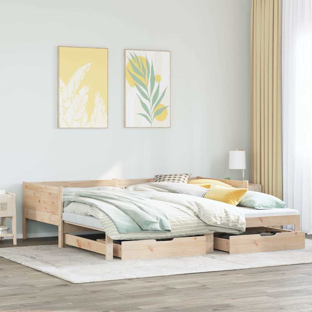 Slaapbank Met Onderschuifbed En Lades Zonder Matras 80 x 200 cm Naturel