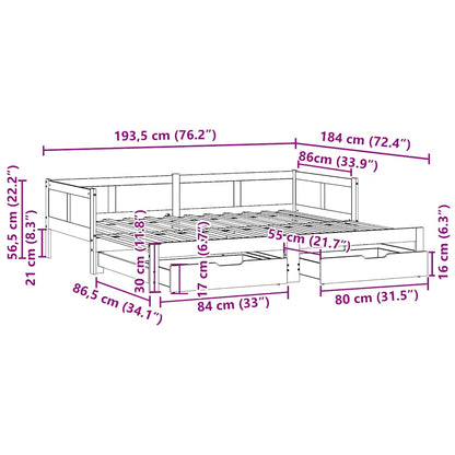 Slaapbank met onderschuifbed en lades zonder matras 90x190 cm