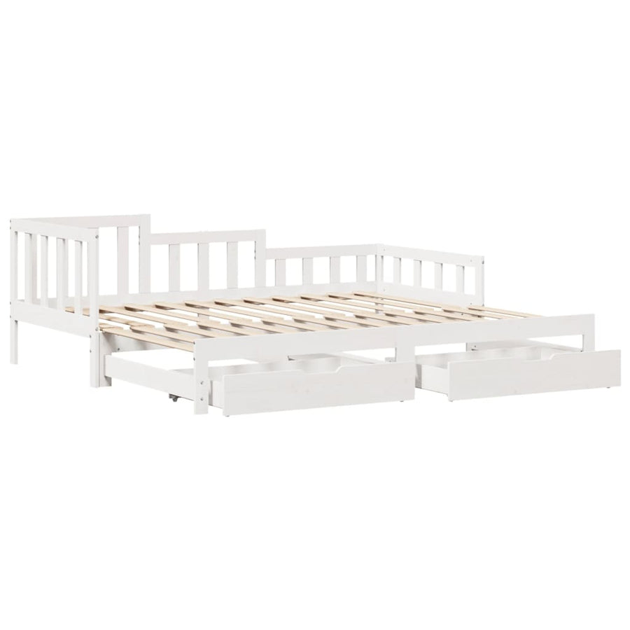 Slaapbank met onderschuifbed en lades 90x190 cm grenenhout wit
