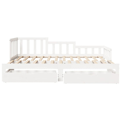 Slaapbank met onderschuifbed en lades 90x190 cm grenenhout wit