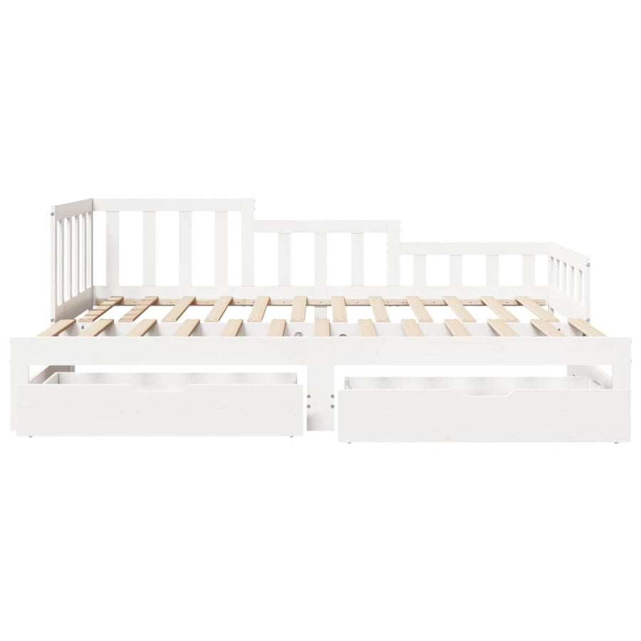 Slaapbank met onderschuifbed en lades 90x190 cm grenenhout wit