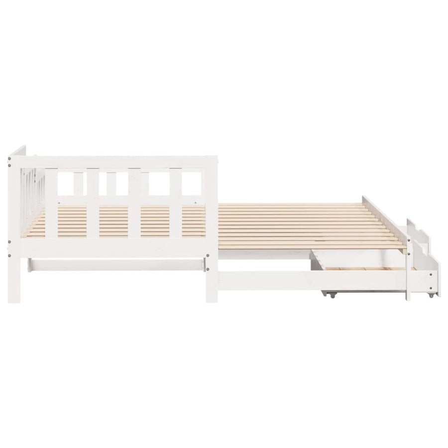 Slaapbank met onderschuifbed en lades 90x190 cm grenenhout wit