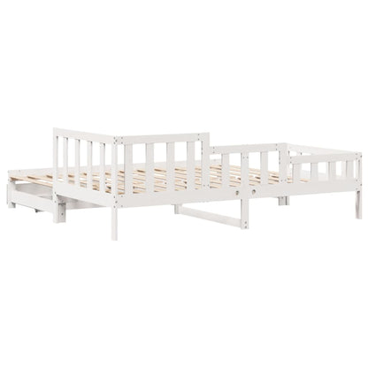Slaapbank met onderschuifbed en lades 90x190 cm grenenhout wit