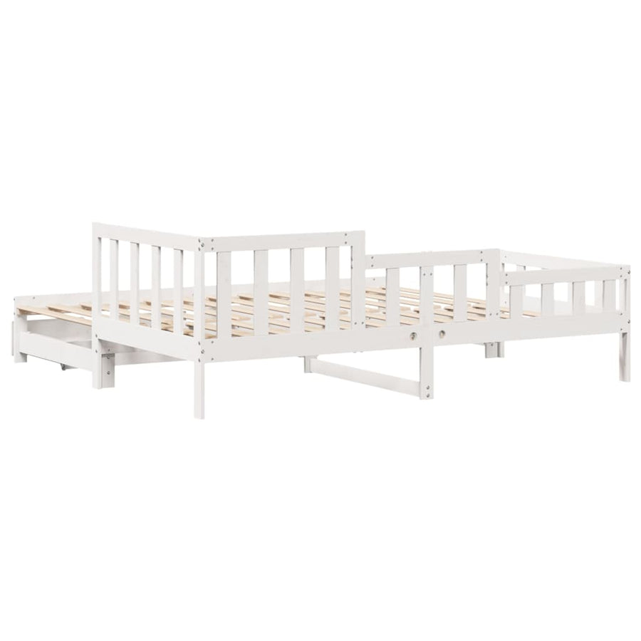 Slaapbank met onderschuifbed en lades 90x190 cm grenenhout wit
