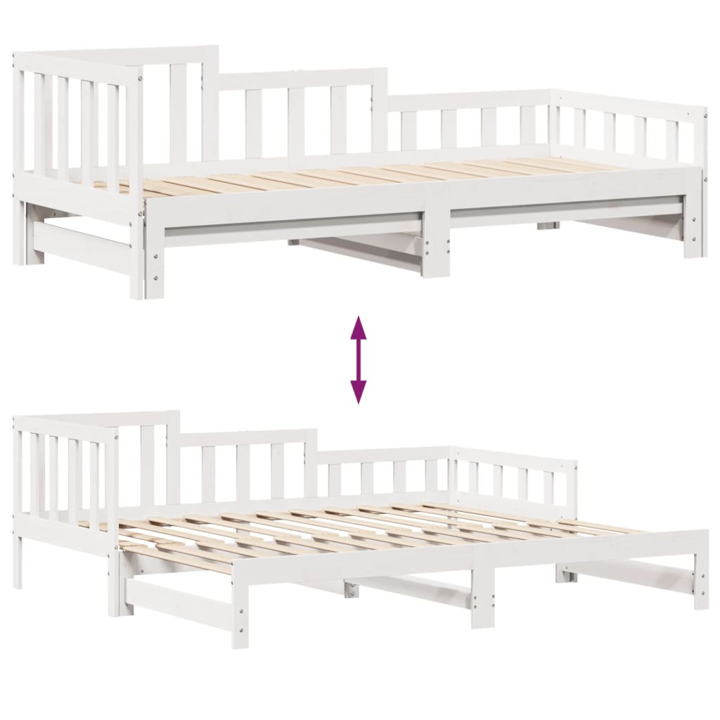Slaapbank met onderschuifbed en lades 90x190 cm grenenhout wit
