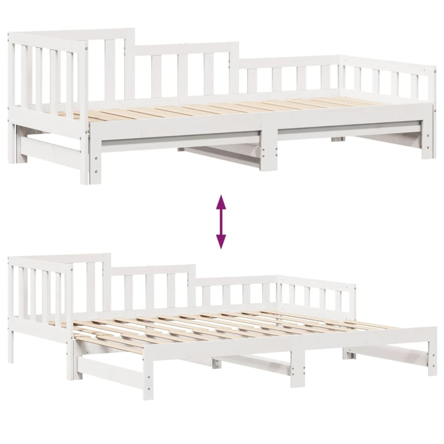 Slaapbank met onderschuifbed en lades 90x190 cm grenenhout wit