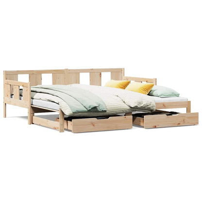 Slaapbank Met Onderschuifbed En Lades Zonder Matras 80 x 200 cm Naturel