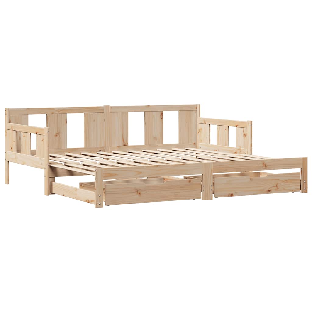Slaapbank Met Onderschuifbed En Lades Zonder Matras 80 x 200 cm Naturel
