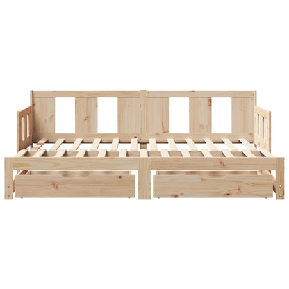 Slaapbank Met Onderschuifbed En Lades Zonder Matras 80 x 200 cm Naturel